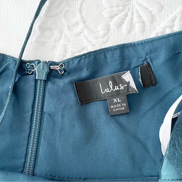 NWOT Lulus Desirable Dream Teal Green Satin Jacquard Halter Neck Midi Dress XL - Picture 4 of 8